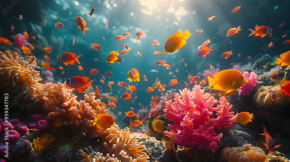 Vibrant Coral Reef with Orange Fish - Underwater Photography Vibrant Coral Reef with Orange Fish - Underwater Photography