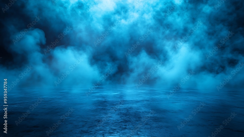 Abstract technology dark blu empty street asphalt floor studio room with smoke floating up the interior texture transportation  background neon light spotlight laser future digital tec : Generative AI