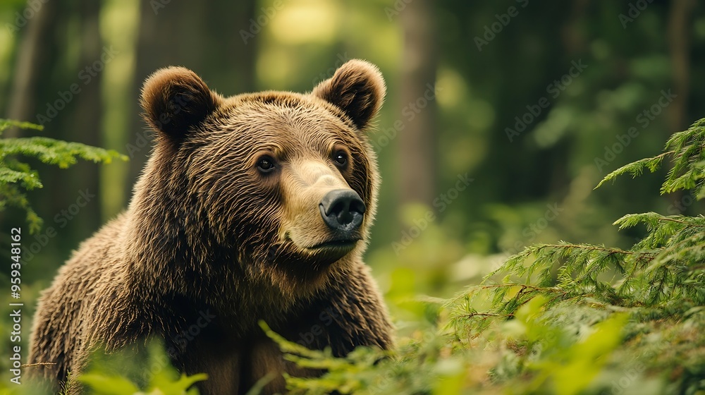 European brown bear in forest at summer : Generative AI European brown bear in forest at summer : Generative AI