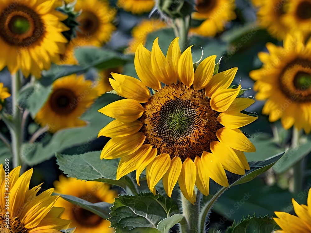 Fototapeta premium beautiful sunflowers in close up shot during a clear day