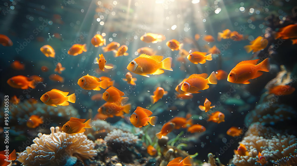 Orange Fish Swimming in a Coral Reef Underwater Realistic Image Orange Fish Swimming in a Coral Reef Underwater Realistic Image