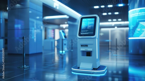 High-tech digital ballot box in a futuristic voting booth, featuring a sleek design, touchscreen interface, and secure slot for physical ballots, illuminated by subtle blue and white lights