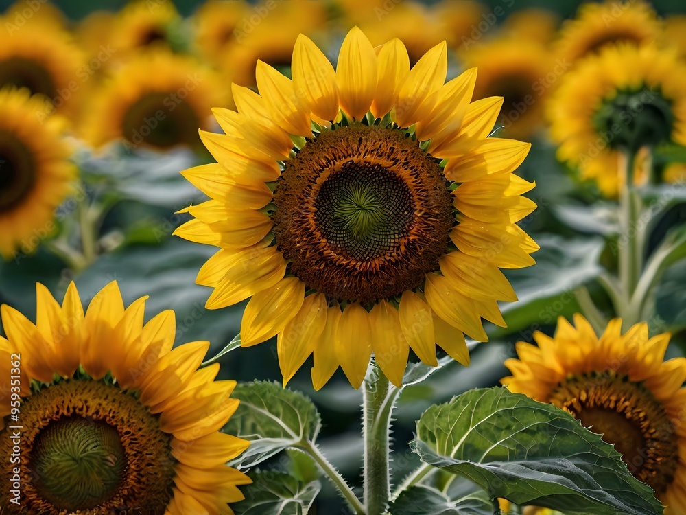 Fototapeta premium beautiful sunflowers in close up shot during a clear day