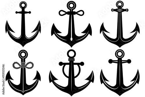 A set of black anchor silhouette