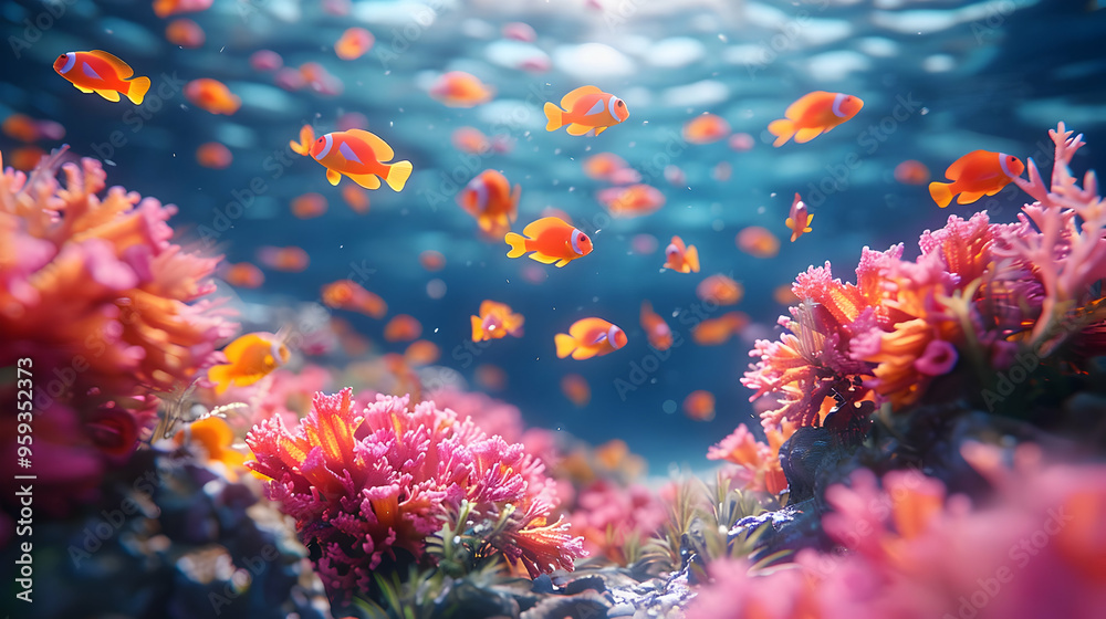 Underwater Coral Reef with Clownfish - 3D Illustration Underwater Coral Reef with Clownfish - 3D Illustration