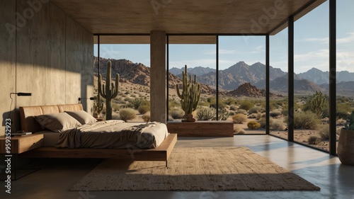 Minimalist Modern Bedroom with Desert Views