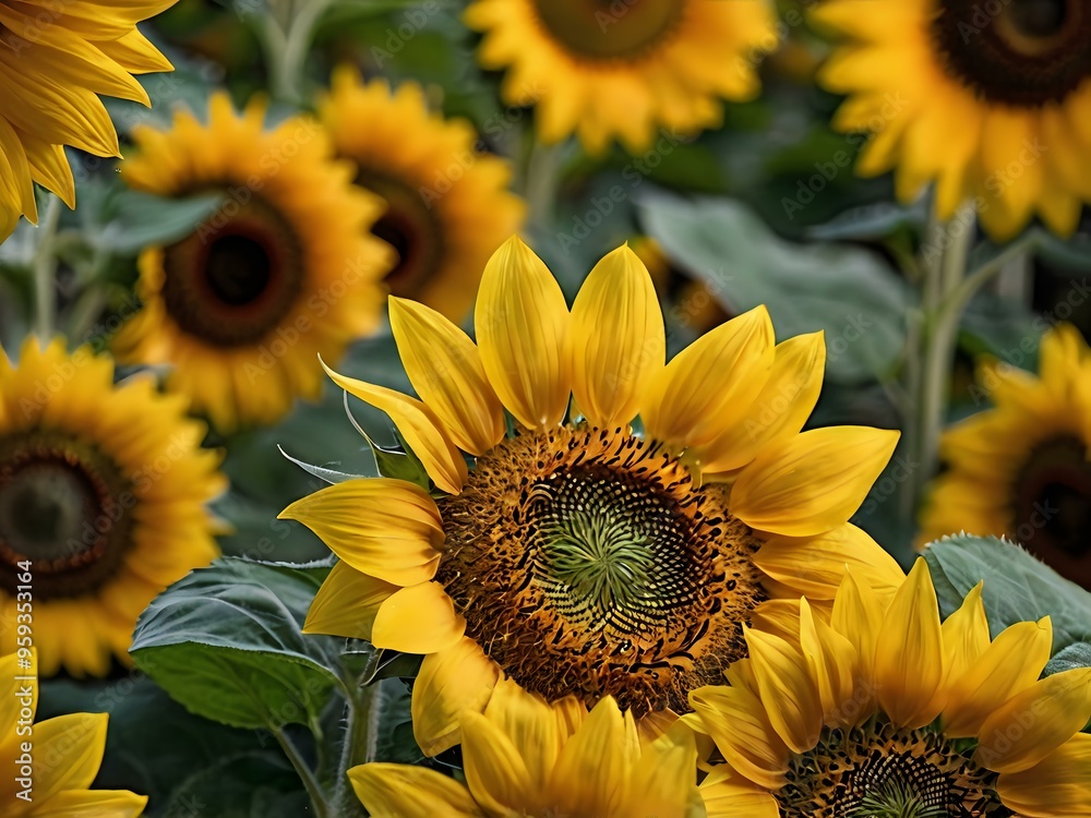 Fototapeta premium beautiful sunflowers in close up shot during a clear day