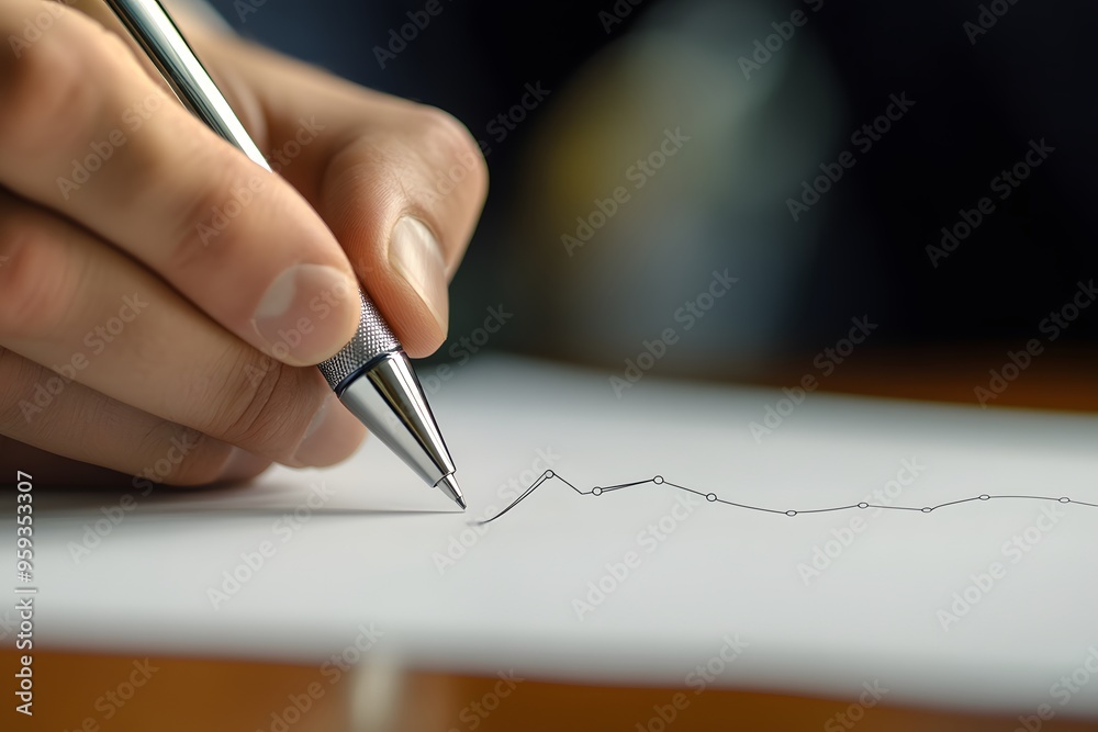 Hand Drawing a Line Graph with a Silver Pen