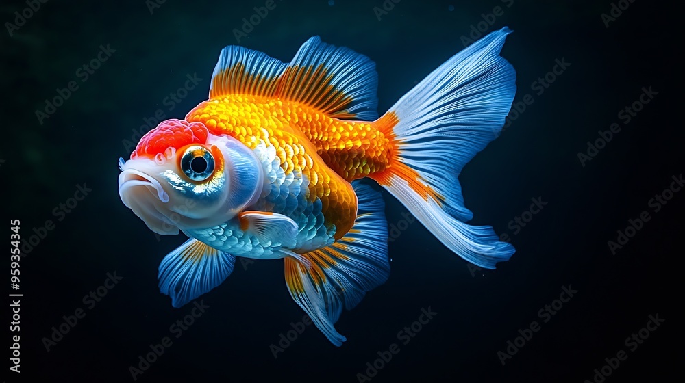Pet ornamental goldfish or Carassius auratus Family Cyprinida Ranchu or lionhead goldfish is very popular to show in fish tank : Generative AI Pet ornamental goldfish or Carassius auratus Family Cyprinida Ranchu or lionhead goldfish is very popular to show in fish tank : Generative AI