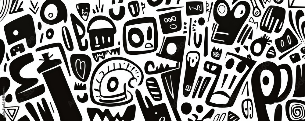 Abstract Black and White Doodle Pattern Background Abstract Black and White Doodle Pattern Background