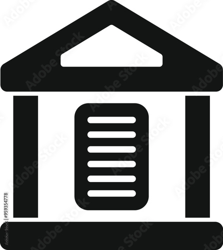 Simple vector illustration of a bank or government building with columns and a large door, evoking concepts of finance, authority, and institution
