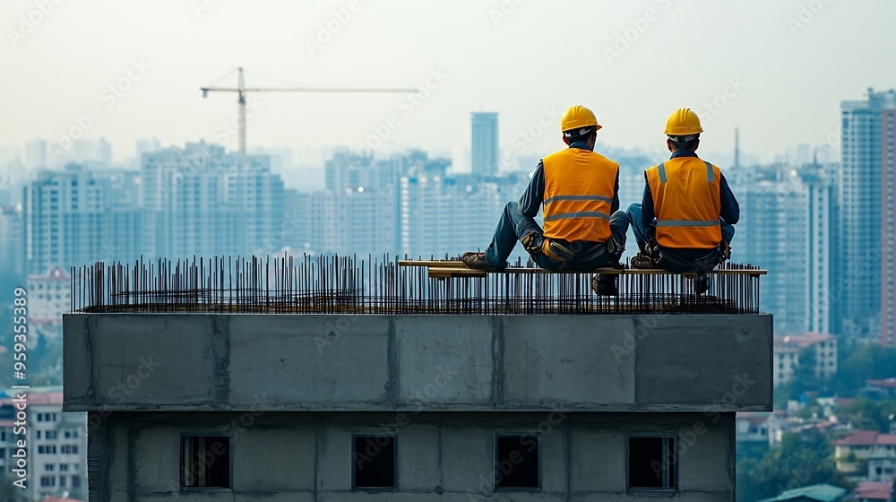 construction workers are resting on the roof of the building : Generative AI construction workers are resting on the roof of the building : Generative AI