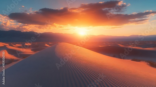Sunset over sand dunes in california death valley national park california united states of america : Generative AI photo