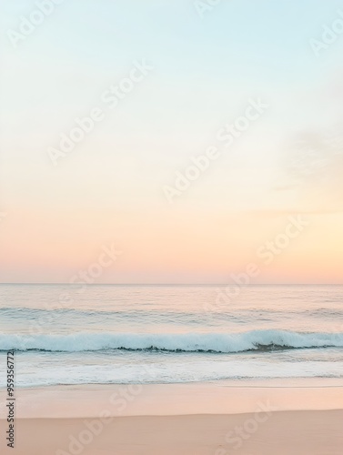 Serene Sunrise Over Tranquil Beach with Gentle Waves and Warm Sky