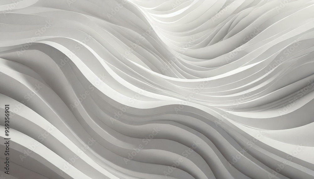 The image shows white, undulating waves made from layered paper or fabric, arranged in a cascading pattern with soft, diffused lighting highlighting their texture. The image shows white, undulating waves made from layered paper or fabric, arranged in a cascading pattern with soft, diffused lighting highlighting their texture.