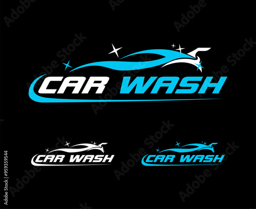 car wash Auto detailing vector logo Carwash spa Automotive automobile logo design template blue white, silver isolated on a dark background.	