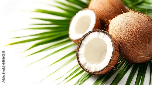 Coconut leaves isolated on white background : Generative AI