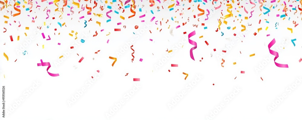 White Background with Colorful Confetti and Ribbons Along Bottom Edge ...