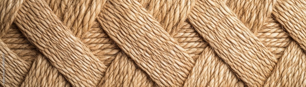 Detailed view of a handwoven jute fabric with visible fibers and a rough, natural texture, shot in warm, natural light Detailed view of a handwoven jute fabric with visible fibers and a rough, natural texture, shot in warm, natural light