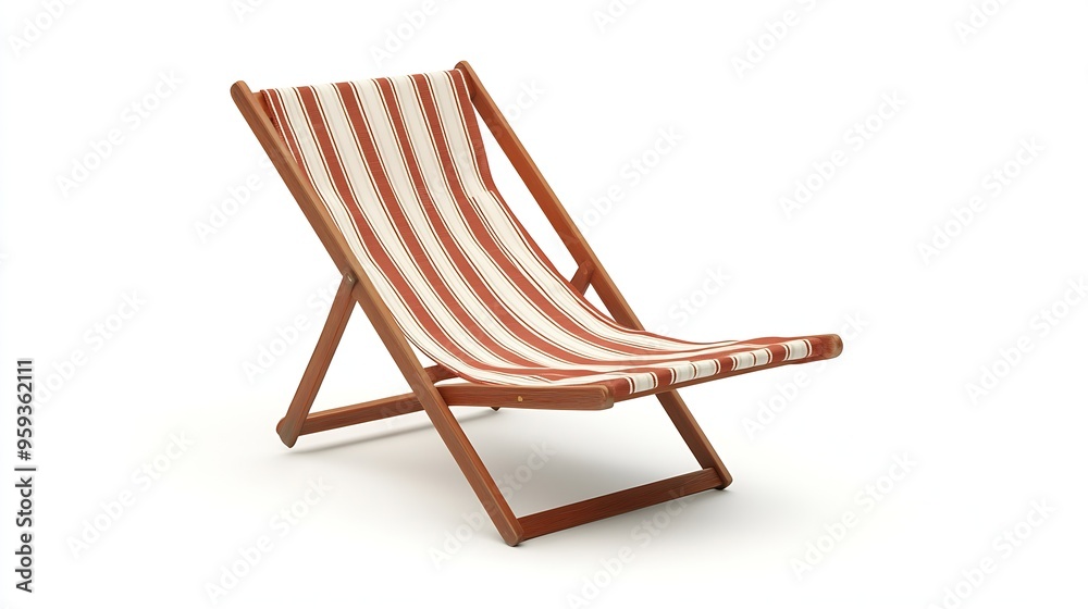 Wooden striped deck chair isolated on white background Beach chair : Generative AI Wooden striped deck chair isolated on white background Beach chair : Generative AI
