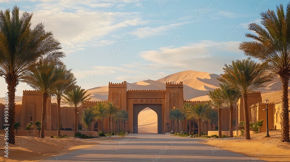 Fototapeta premium Qasr Al Sarab Desert Resort complex Abu Dhabi UAE : Generative AI