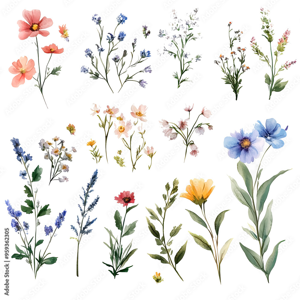 Plants and flowers in a isolated transparent background,Watercolor wildflowers and leaves illustration set, Set of wildflowers, Watercolor floral,wedding invitation, pattern,leaf,Nature clip art Plants and flowers in a isolated transparent background,Watercolor wildflowers and leaves illustration set, Set of wildflowers, Watercolor floral,wedding invitation, pattern,leaf,Nature clip art