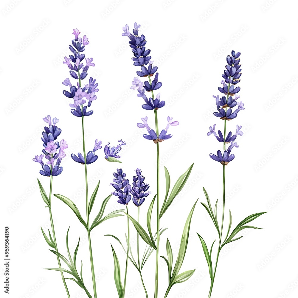 Naklejka premium lavender wildflowers, digital illustration clipart on white background
