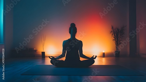 A person practicing deep breathing exercises in a quiet room with soft lighting