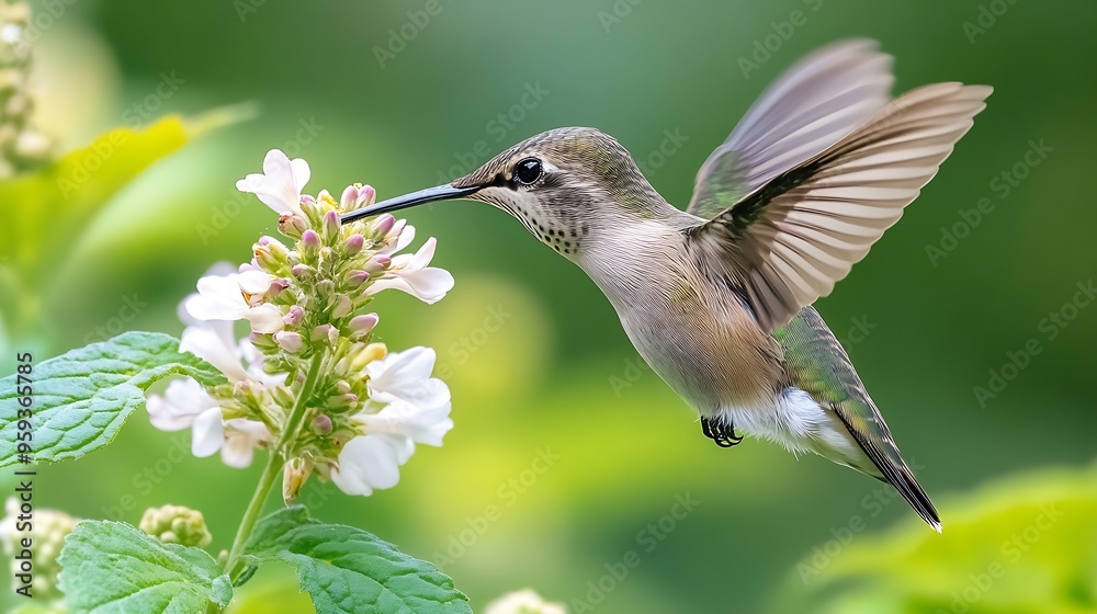 A juvenile Rubythroated humming bird feeding on a flower Ontario Canada : Generative AI A juvenile Rubythroated humming bird feeding on a flower Ontario Canada : Generative AI