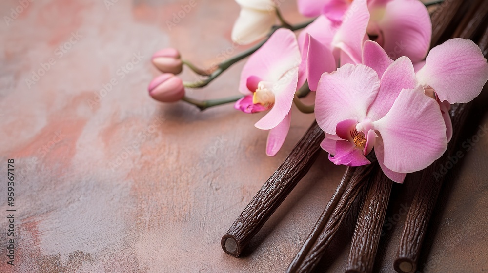 Vanilla sticks and orchid flowers Vanilla sticks and orchid flowers