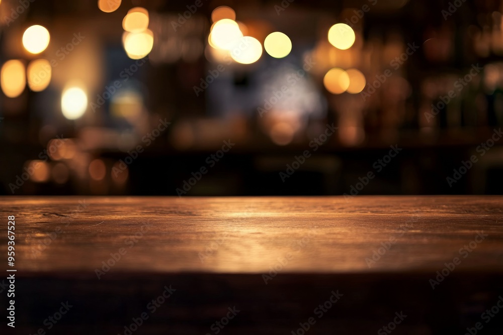 Blurred wooden table with bokeh lights in a bar or cafe setting, offering a perfect backdrop for product display presentation, with ultra-photorealism and professional color grading. Blurred wooden table with bokeh lights in a bar or cafe setting, offering a perfect backdrop for product display presentation, with ultra-photorealism and professional color grading.