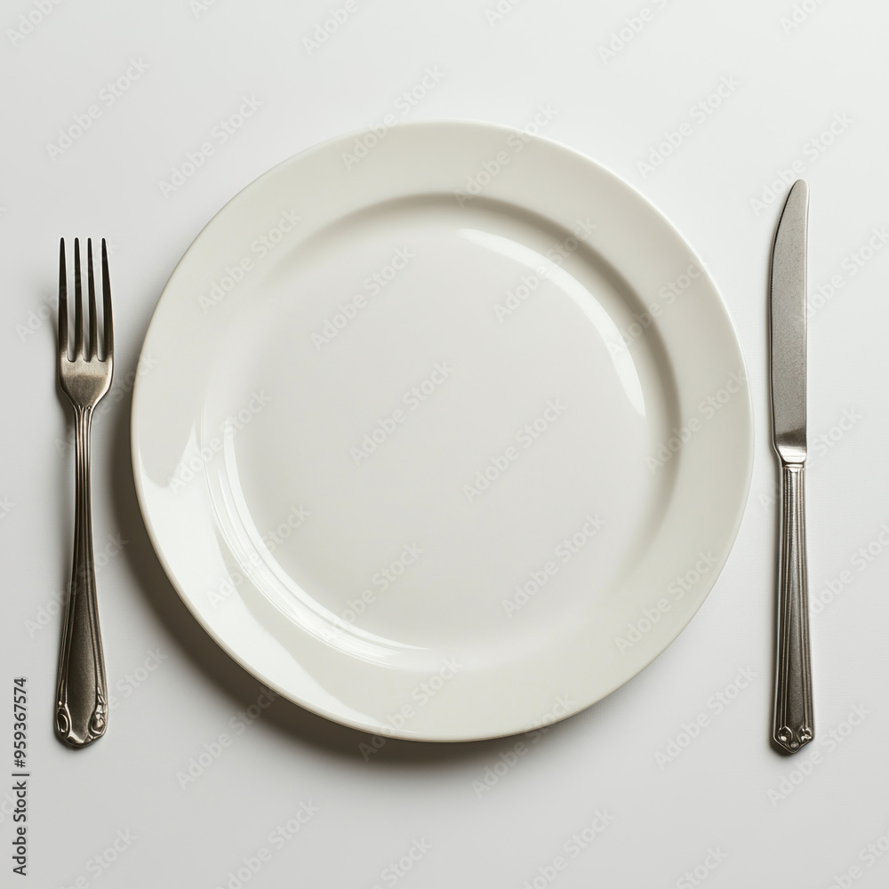 Empty Plate with Fork and Knif Empty Plate with Fork and Knif