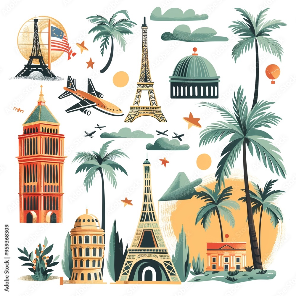 Obraz premium Artistic travel illustration with vibrant colors
