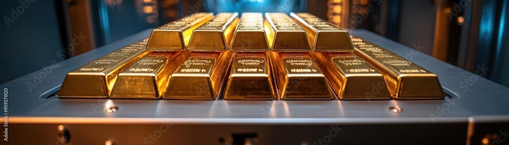 Gold bars in a futuristic vault, security and wealth, luxury concept Gold bars in a futuristic vault, security and wealth, luxury concept
