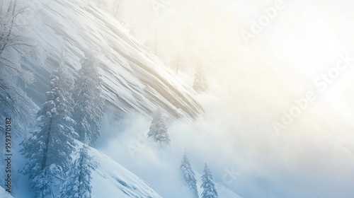 Wallpaper Mural Snowy Mountainside in a Misty Winter Wonderland Torontodigital.ca