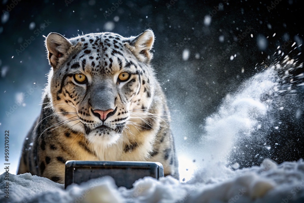 Fototapeta premium snow leopard in the snow
