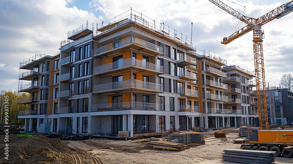 Germany badenwurttemberg fellbach construction of new suburban apartment building : Generative AI Germany badenwurttemberg fellbach construction of new suburban apartment building : Generative AI