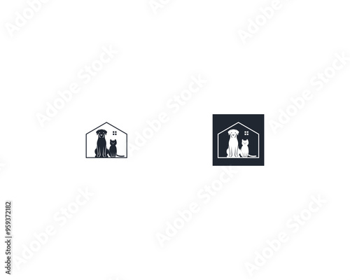 Dog and cat logo design template vector, line of pet logo design suitable for pet shop, store, cafe, business, hotel, veterinary clinic, Domestic animal vector illustration logotype, sign, symbol.