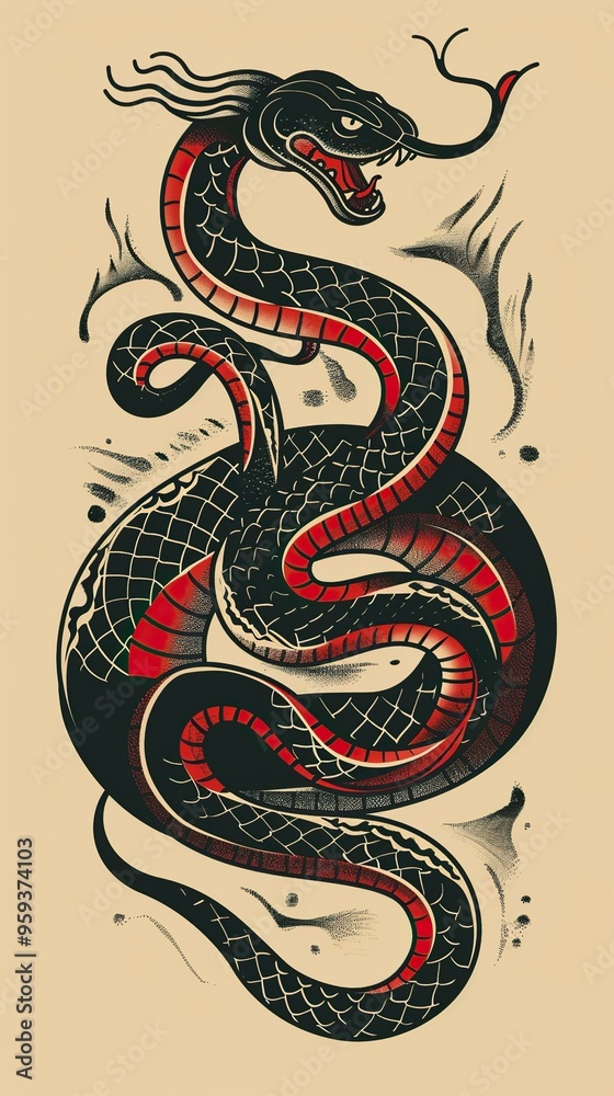 Obraz premium Hand drawn old school tattoo isolated icon of Snake vector image set