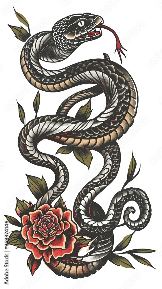 Hand drawn old school tattoo isolated icon of Snake vector image set