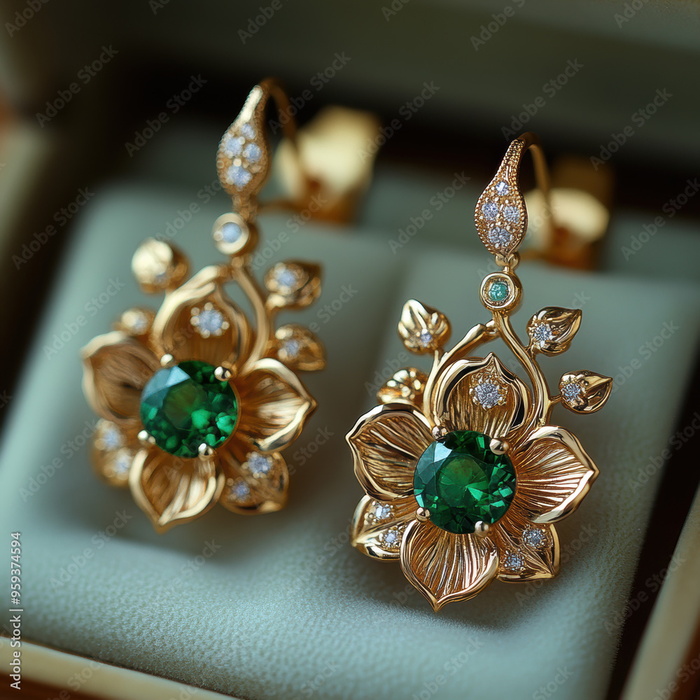 Naklejka premium Emerald Flower Earrings.