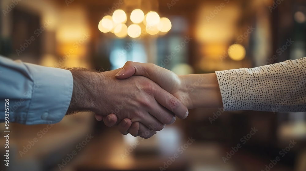 A man and a woman shake hands after closing a real estate deal : Generative AI A man and a woman shake hands after closing a real estate deal : Generative AI