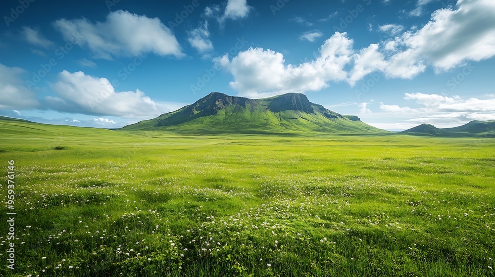 Obraz premium Scenic view of green landscape against sky at Iceland : Generative AI