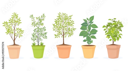 Wallpaper Mural reforestation set of young trees trunks in pots, afforestation set of green plants in flowerpots, gardening and botany concept Torontodigital.ca