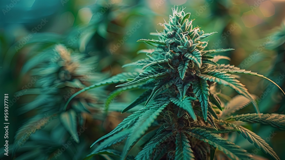 Close-up of a Cannabis Plant Bud and Leaves Close-up of a Cannabis Plant Bud and Leaves