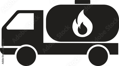 Oil tank truck icon, fuel truck icon with fire sign, fuel truck icon with denger sign