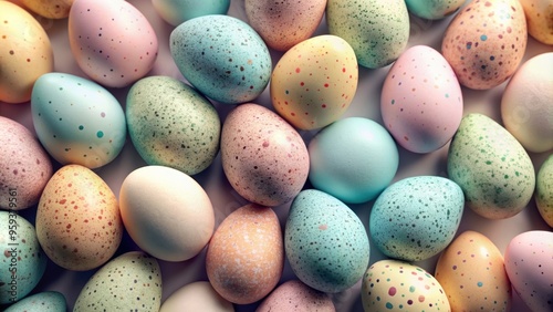 Striking render of speckled pastel eggs in soft hues by Juriaen van Streeck , speckled eggs