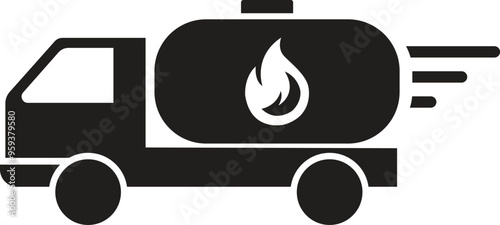 Oil tank truck icon, fuel truck icon with fire sign, fuel truck icon with denger sign