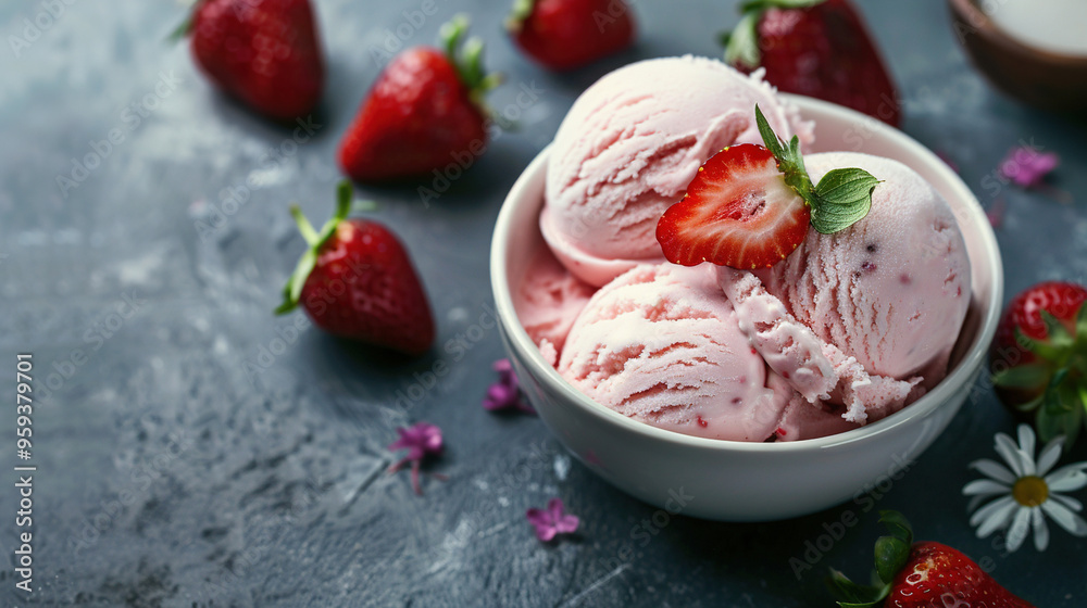Strawberry ice cream on bowl Strawberry ice cream on bowl