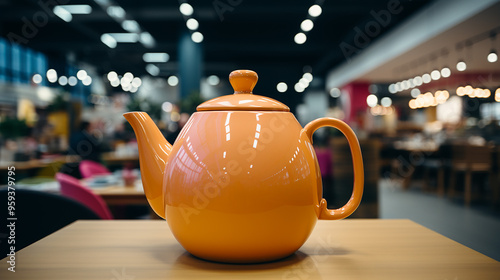 Ceramic teapot on the table in the store generative ai